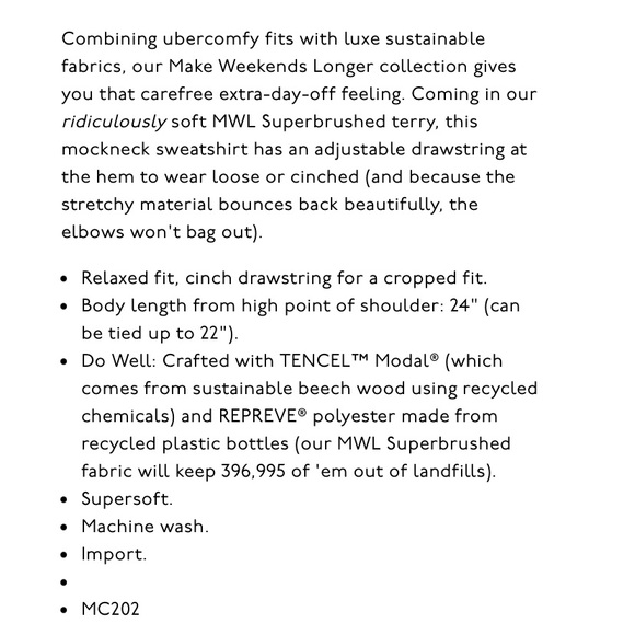 Madewell MWL Mockneck Drawstring Sweatshirt Blue - Picture 6 of 7